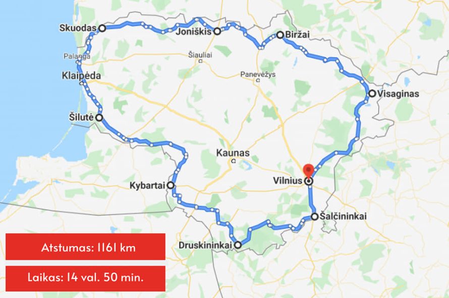 Vitoldo Miliaus kelionė – karantino režimu aplink Lietuvą apvažiavo per mažiau nei 15 valandų