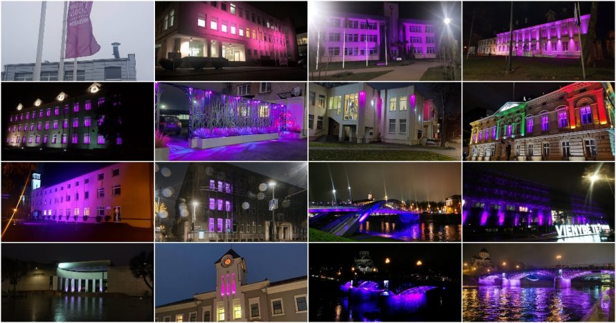 Per Lietuvą ritasi purpurinė banga – nušvito daugiau nei 30 pastatų