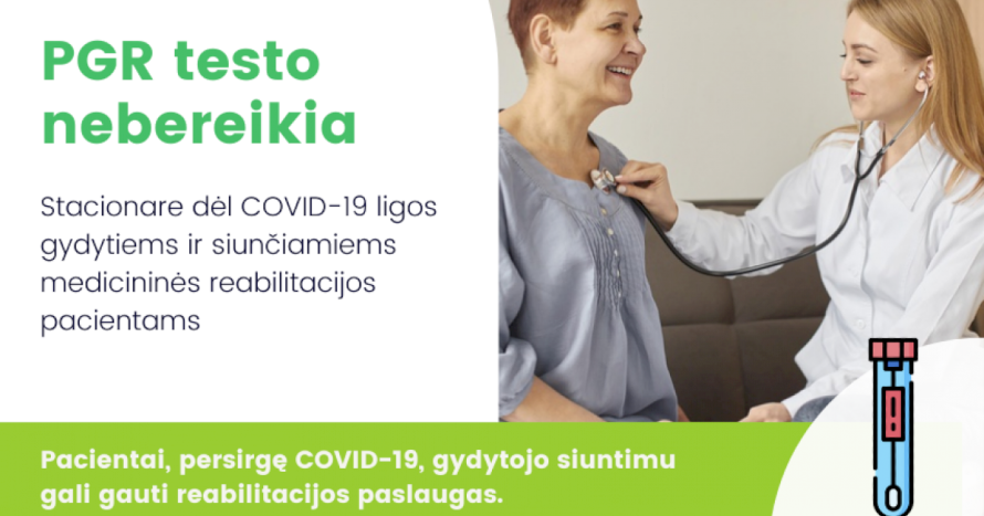 Medicininės reabilitacijos siunčiamiems pacientams nebereikės atlikti COVID-19 testo
